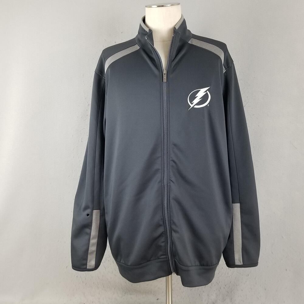 Tampa Bay Lightning Jacket Mens 2XL Gray NHL‎ Hockey Full Zip Track Antigua